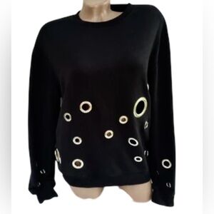 ALISON ANDREWS Vintage Womens Black Sweatshirt With Metallic grommet detailing